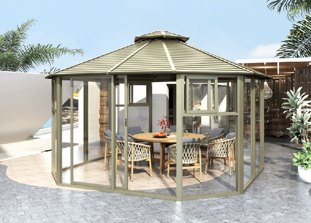 户外休闲凉亭--镀锌板阳光房-圆形